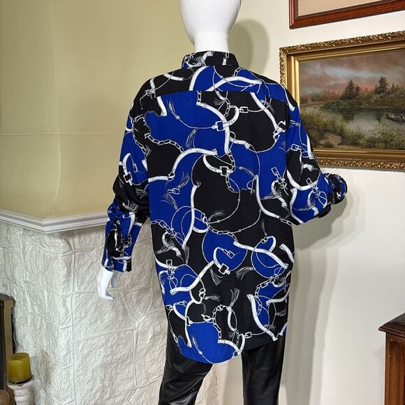 Ralph Lauren Equestrian Harness & Chain Print Crepe Button Down Shirt - Picture 4 of 11